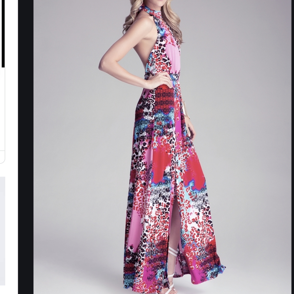 Bebe double slit halter maxi dress